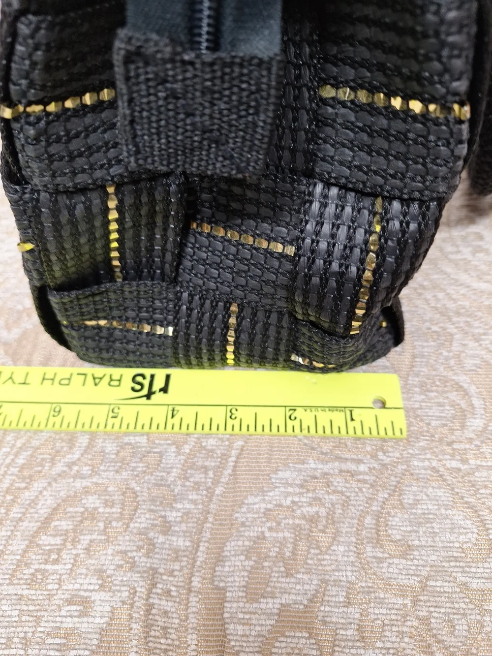 Woven Black Shoulder Bag with Gold Trim